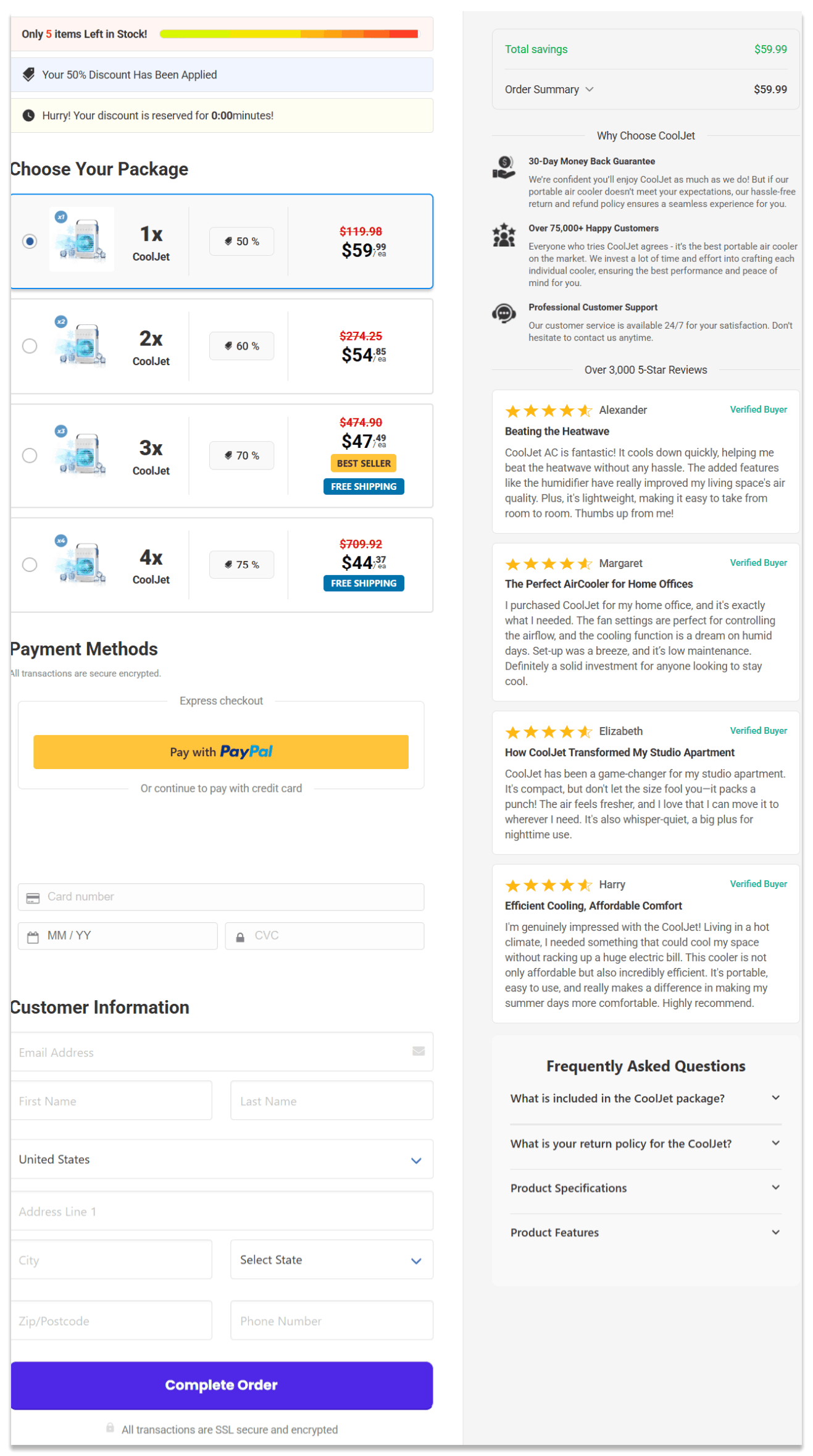 CoolJet AC secure checkout page